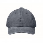 Gorra de béisbol estilo algodón lavado con cierre de velcro 265 g/m2 color azul cuarta vista