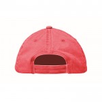 Gorra de béisbol estilo algodón lavado con cierre de velcro 265 g/m2 color rojo quinta vista