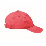 Gorra de béisbol estilo algodón lavado con cierre de velcro 265 g/m2 color rojo sexta vista