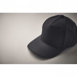 Gorra de poliéster con agujeros de ventilación y repelente al agua color azul marino vista fotografía segunda vista