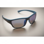 Gafas de sol deportivas con cristales de espejo y detalles a color color turquesa vista fotografía cuarta vista