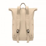 Mochila de cierre roll top de algodón reciclado con cremallera delante color beige cuarta vista