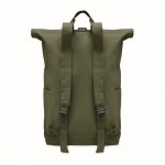 Mochila de cierre roll top de algodón reciclado con cremallera delante color verde militar cuarta vista