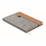 Libreta con tapa de fieltro RPET y corcho páginas a rayas A5 color gris
