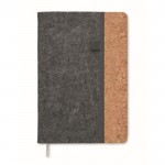 Libreta con tapa de fieltro RPET y corcho páginas a rayas A5 color gris oscuro segunda vista