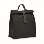 Bolsa nevera rolltop de poliéster con asa y cierre de cuero color negro