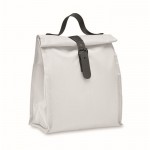 Bolsa nevera rolltop de poliéster con asa y cierre de cuero color blanco