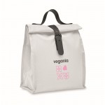 Bolsa nevera rolltop de poliéster con asa y cierre de cuero color blanco vista principal