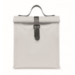 Bolsa nevera rolltop de poliéster con asa y cierre de cuero color blanco segunda vista
