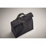 Bolsa nevera rolltop de poliéster con asa y cierre de cuero color azul marino vista fotografía quinta vista