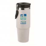 Vaso de doble pared con pajita, boquilla y asa de transporte 850ml color blanco vista de impresión