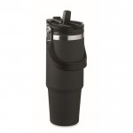 Vaso de doble pared con pajita, boquilla y asa de transporte 850ml color negro