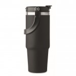 Vaso de doble pared con pajita, boquilla y asa de transporte 850ml color negro