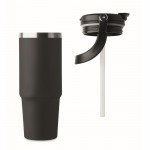 Vaso de doble pared con pajita, boquilla y asa de transporte 850ml color negro