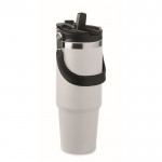 Vaso de doble pared con pajita, boquilla y asa de transporte 850ml color blanco