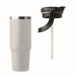 Vaso de doble pared con pajita, boquilla y asa de transporte 850ml color blanco