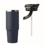 Vaso de doble pared con pajita, boquilla y asa de transporte 850ml color azul marino