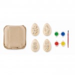 Set de 4 huevos de pascua de madera para pintar con acuarelas color madera tercera vista