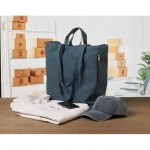 Bolsa de la compra de asas cortas con bolsillo lateral 380 g/m2 color azul vista bodegón
