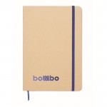 Libreta de cartón con banda y marca páginas a color hojas a rayas A5 color azul vista principal cuarta vista