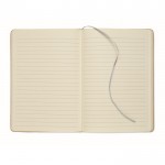 Libreta de cartón con banda y marca páginas a color hojas a rayas A5 color plateado segunda vista