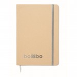 Libreta de cartón con banda y marca páginas a color hojas a rayas A5 color plateado vista principal cuarta vista