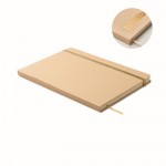 Libreta de cartón con banda y marca páginas a color hojas a rayas A5 color dorado