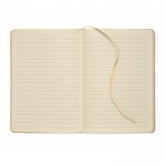 Libreta de cartón con banda y marca páginas a color hojas a rayas A5 color dorado segunda vista