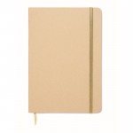 Libreta de cartón con banda y marca páginas a color hojas a rayas A5 color dorado cuarta vista