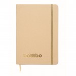 Libreta de cartón con banda y marca páginas a color hojas a rayas A5 color dorado vista principal cuarta vista