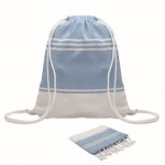 Set de mochila de cuerdas con pareo a juego rayado 180 g/m2 color turquesa