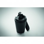 Vaso de doble pared para llevar con correa de RPET 300ml color negro