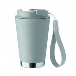 Vaso de doble pared para llevar con correa de RPET 300ml color gris