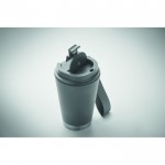 Vaso de doble pared para llevar con correa de RPET 300ml color gris oscuro