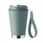 Vaso de doble pared para llevar con correa de RPET 300ml color gris oscuro
