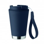 Vaso de doble pared para llevar con correa de RPET 300ml color azul marino