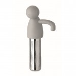 Infusor de té de acero inoxidable con forma de hombrecito en silicona color gris tercera vista