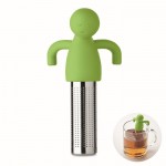 Infusor de té de acero inoxidable con forma de hombrecito en silicona color verde lima