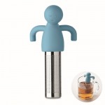 Infusor de té de acero inoxidable con forma de hombrecito en silicona color azul claro