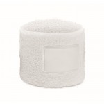 Muñequera de ejercicio de poli algodón con parche personalizable color blanco