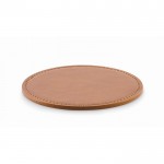 Posavasos redondo de cuero sintético para personalizar color marrón