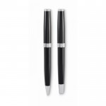 Set de bolígrafo tinta azul y roller tinta negra en estuche color negro decima vista