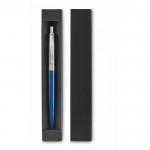 Bolígrafo pulsador de acero inoxidable en estuche tinta azul color azul tercera vista