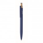Bolígrafo de aluminio reciclado con pulsador de bambú tinta azul color azul vista principal