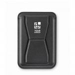 Tarjetero magnético para el teléfono de piel con función de soporte color negro vista de impresión