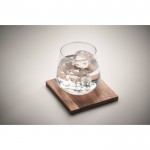 Vaso corto de cristal para whisky con posavasos de madera de acacia color transparente vista fotografía tercera vista