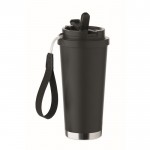 Vaso de acero inoxidable reciclado con tapa y pajita 2 en 1 500ml color negro segunda vista
