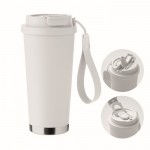 Vaso de acero inoxidable reciclado con tapa y pajita 2 en 1 500ml color blanco