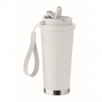 Vaso de acero inoxidable reciclado con tapa y pajita 2 en 1 500ml color blanco segunda vista