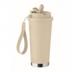 Vaso de acero inoxidable reciclado con tapa y pajita 2 en 1 500ml color beige segunda vista